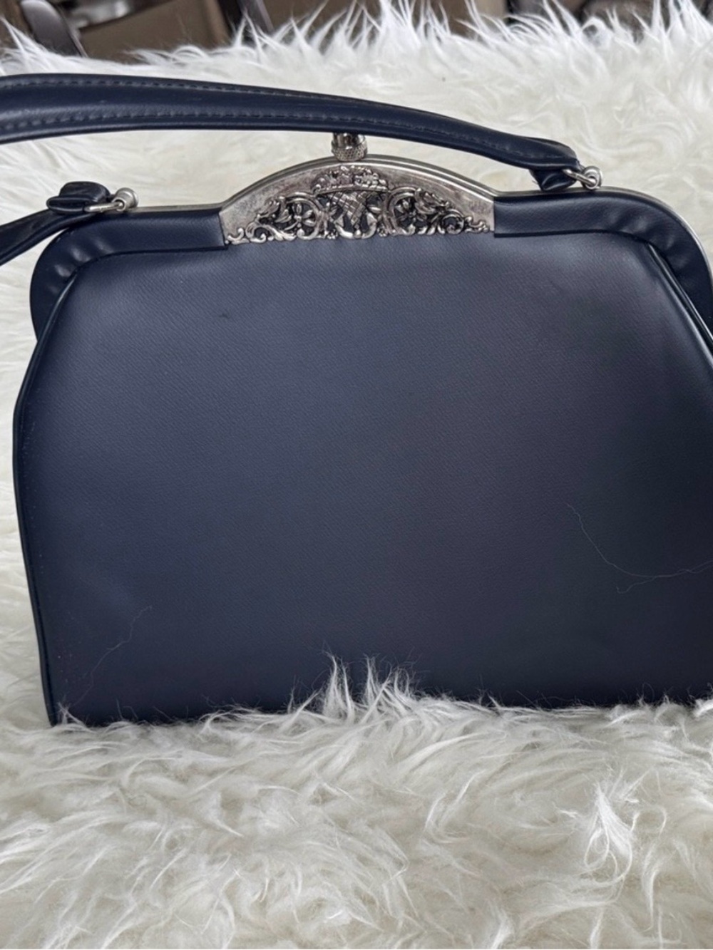 Elegant Vintage Navy Blue Handbag
